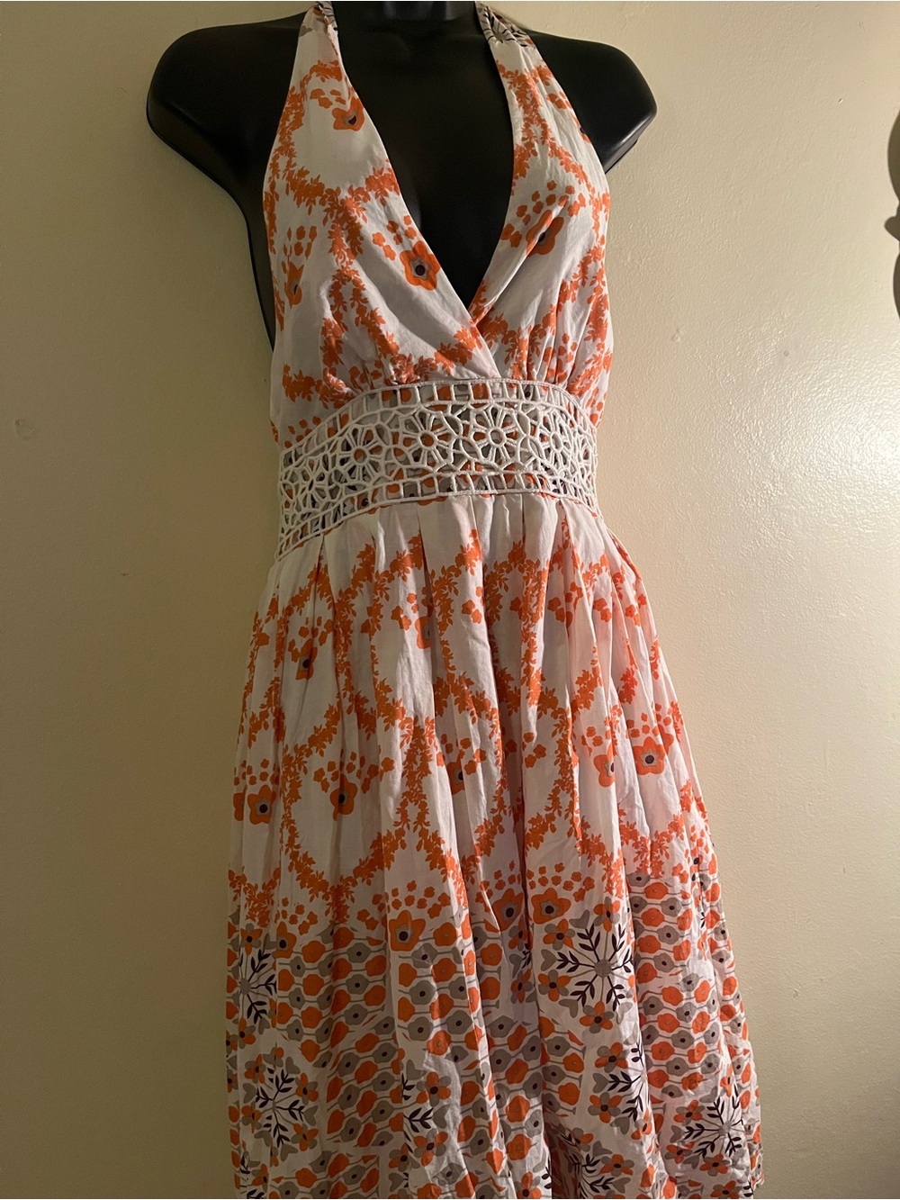 Minuet One-Shoulder Orange Floral Midi Dress with Crochet Waist